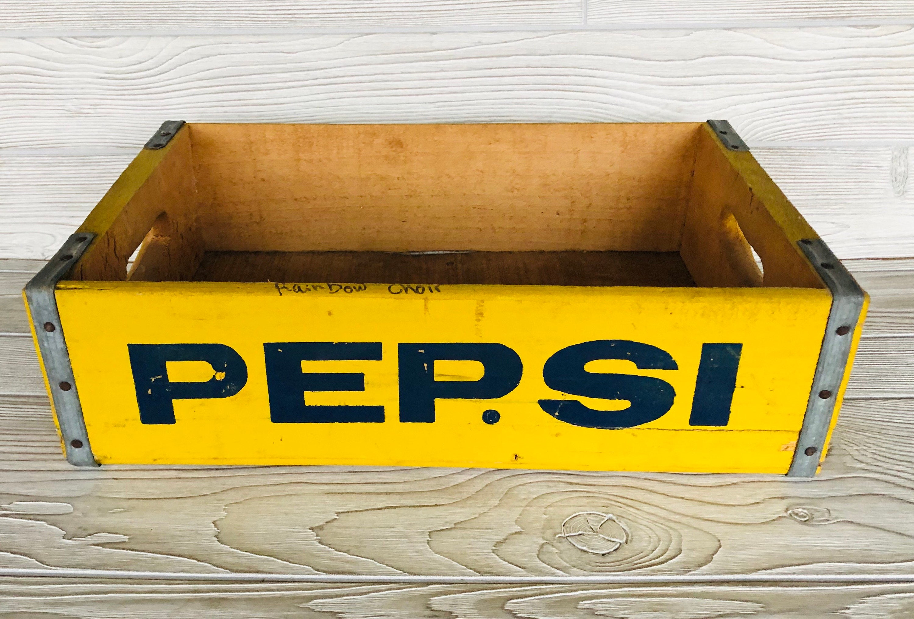 Vintage Wood 80's Pepsi Crate Mid Metal Advertising Wood Crate