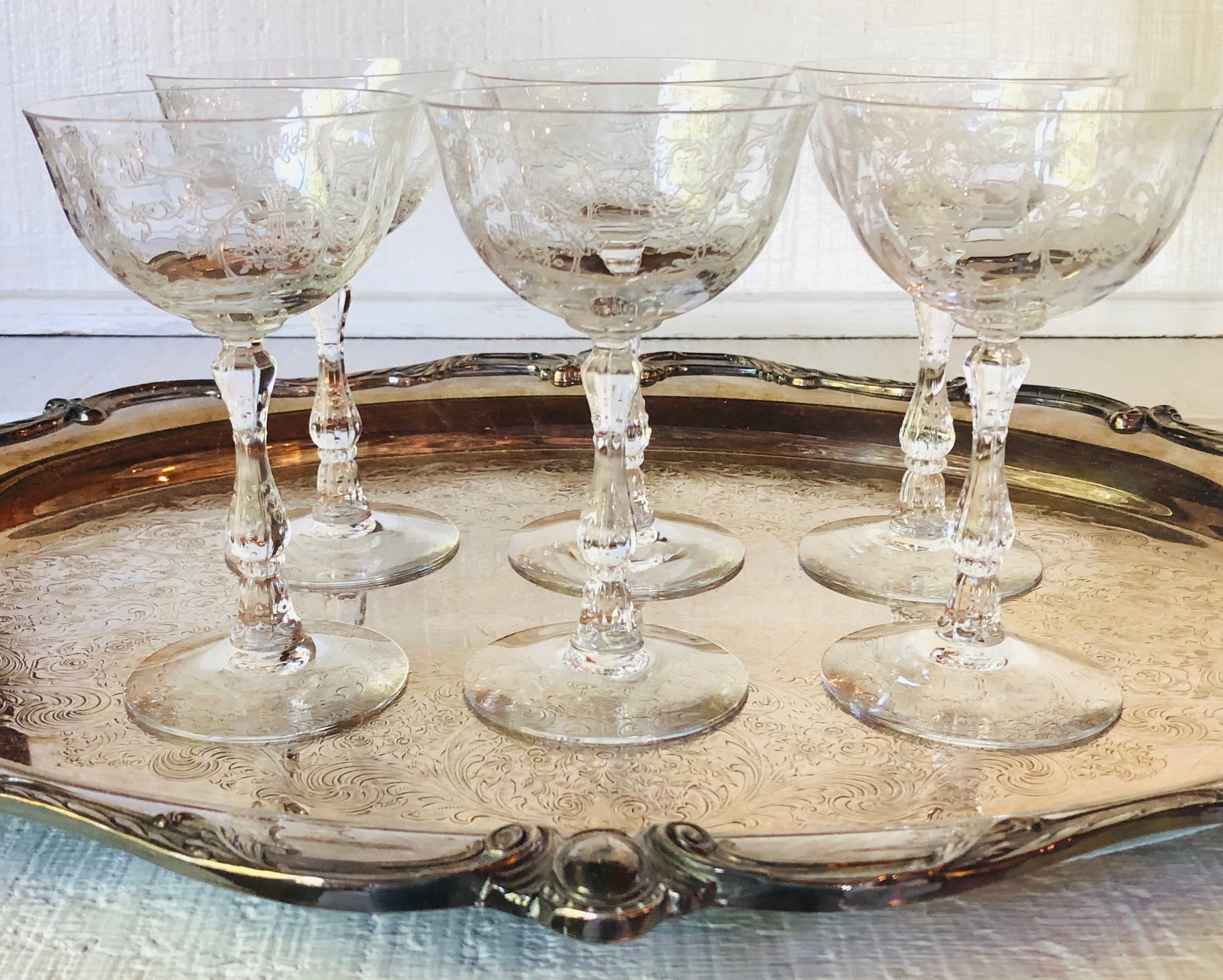 1930s 1940s Fostoria Navarre Etched Clear Crystal Water