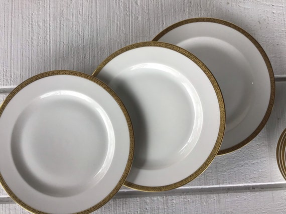 Antique Hutschenreuther Bavarian China White Gold Embossed Flowers