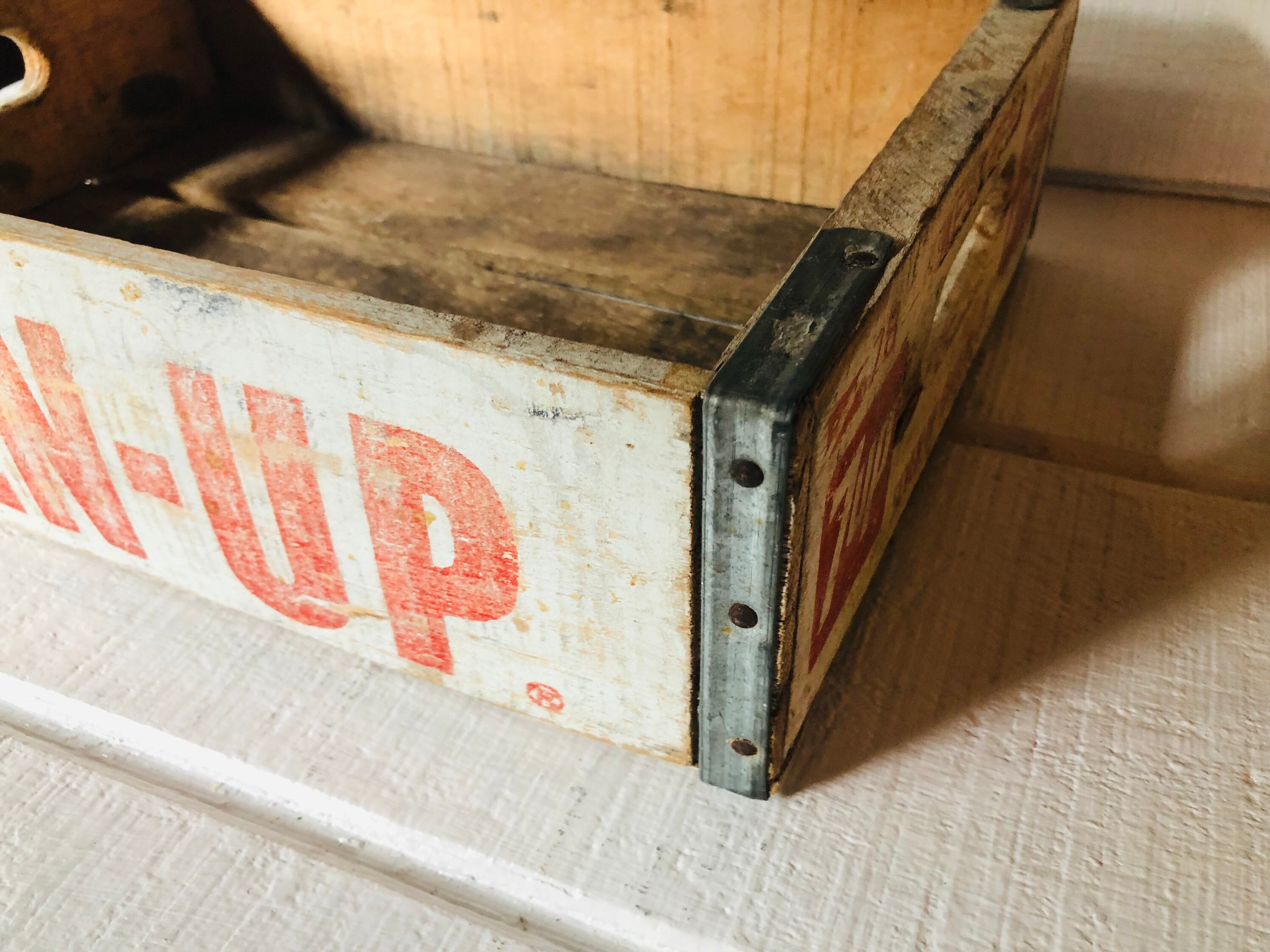 Vintage Wooden SEVEN UP Crate White Paint 70s Advertising