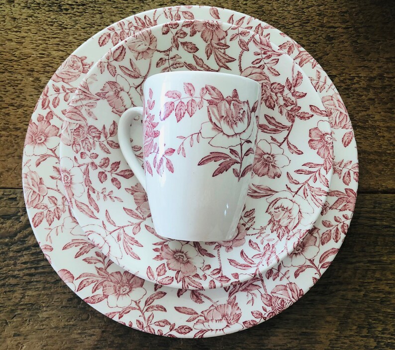 Vintage Churchill Pink Toile Dinnerware Pink Peony Pink Red Etsy
