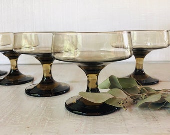Vintage Tawny Accent tall sherbet champagne glasses 1970s Libbey Rock Sharpe Retro Barware tawny brown goblets light brown bar cart glasses