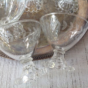 7 vintage etched Boopie Liquor Cocktail shot glasses Mid century Boopie glasses bubble stems vintage bar cart glasses crystal dessert goblet