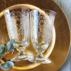 1930s 1940s FOSTORIA Meadow Rose Clear ICED TEA glasses Vintage Glassware etched tall water goblet embossed rose crystal floral replacements image 1