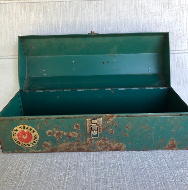 Vintage Green Chippy Paint Tool Box TITAN Metal Carrier Rustic Etsy