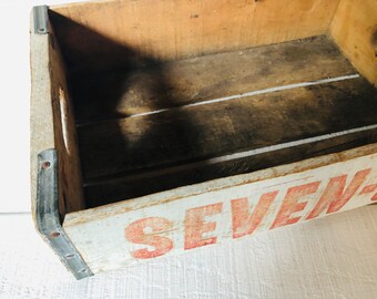 vintage USA70's 7up wood crate 木箱 Vintage Wooden SEVEN UP Crate White Paint 70s Advertising