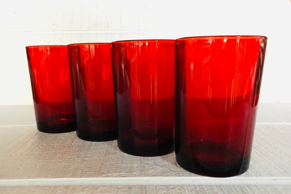 4 Vintage Arcoroc Classique Ruby 16 ounce flat tumbler set 16 oz water glasses ruby red drinking glasses holiday table setting replacements