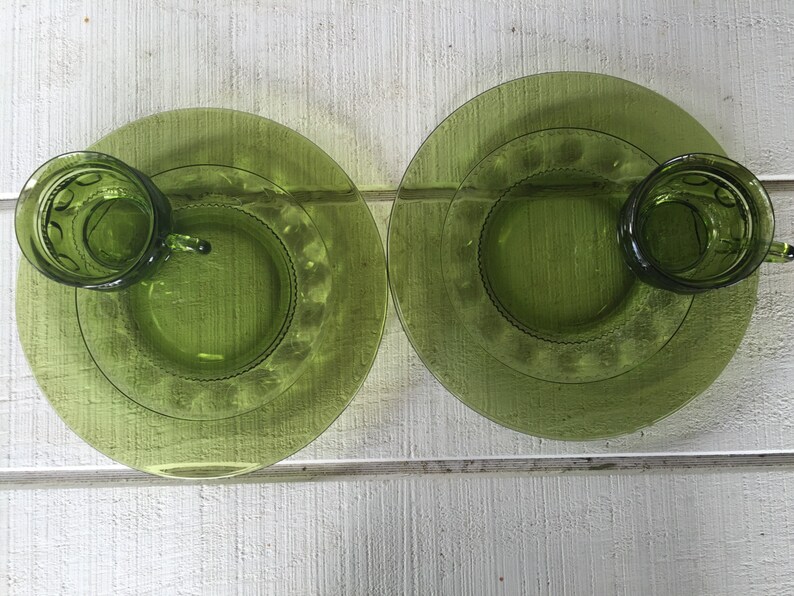 Vintage Green Glass Snack Plates and Cups Crown Green Kings Etsy