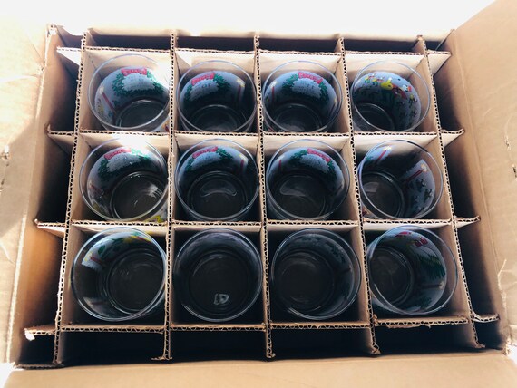 Vintage 12 Days of Christmas Low Ball Glasses Complete Set 14 Oz
