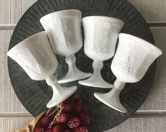 1970s milk glass water goblets Harvest Grape Colony white glasses wedding toasting white glass gobletspedestal glass grape vintage glassware