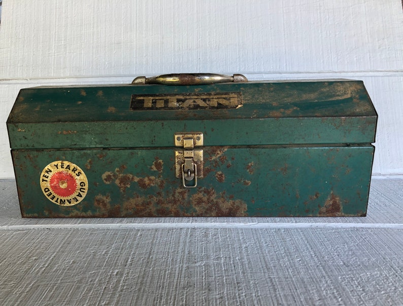 Vintage Green Chippy Paint Tool Box TITAN Metal Carrier Rustic Etsy
