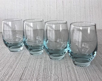 70s Libbey aqua roly poly TEMPO 5 oz  juice tumbler Mid Century modern glassware retro juice glass bar cart 1970 kitsch kitchen replacements