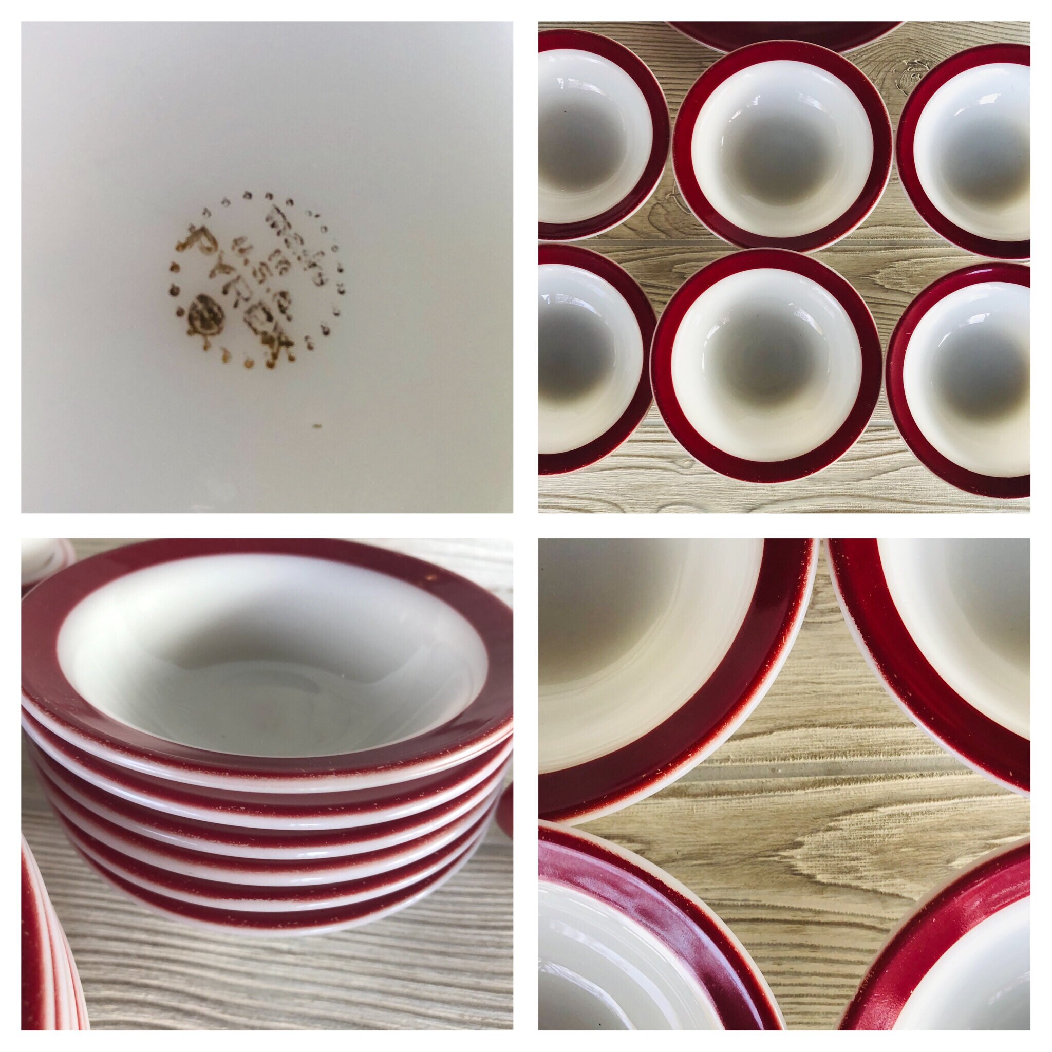 VINTAGE PYREX 赤縁 プレート 皿 6枚セット Vintage PYREX Red Band Dinner Plate Chili Dessert Bowl Milk Glass