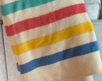 Vintage Heavy Wool Camp Blanket 79 x 73 Thick Striped Wool Blanket Cabin Decor Lodge Blanket Rustic Full Size Blanket