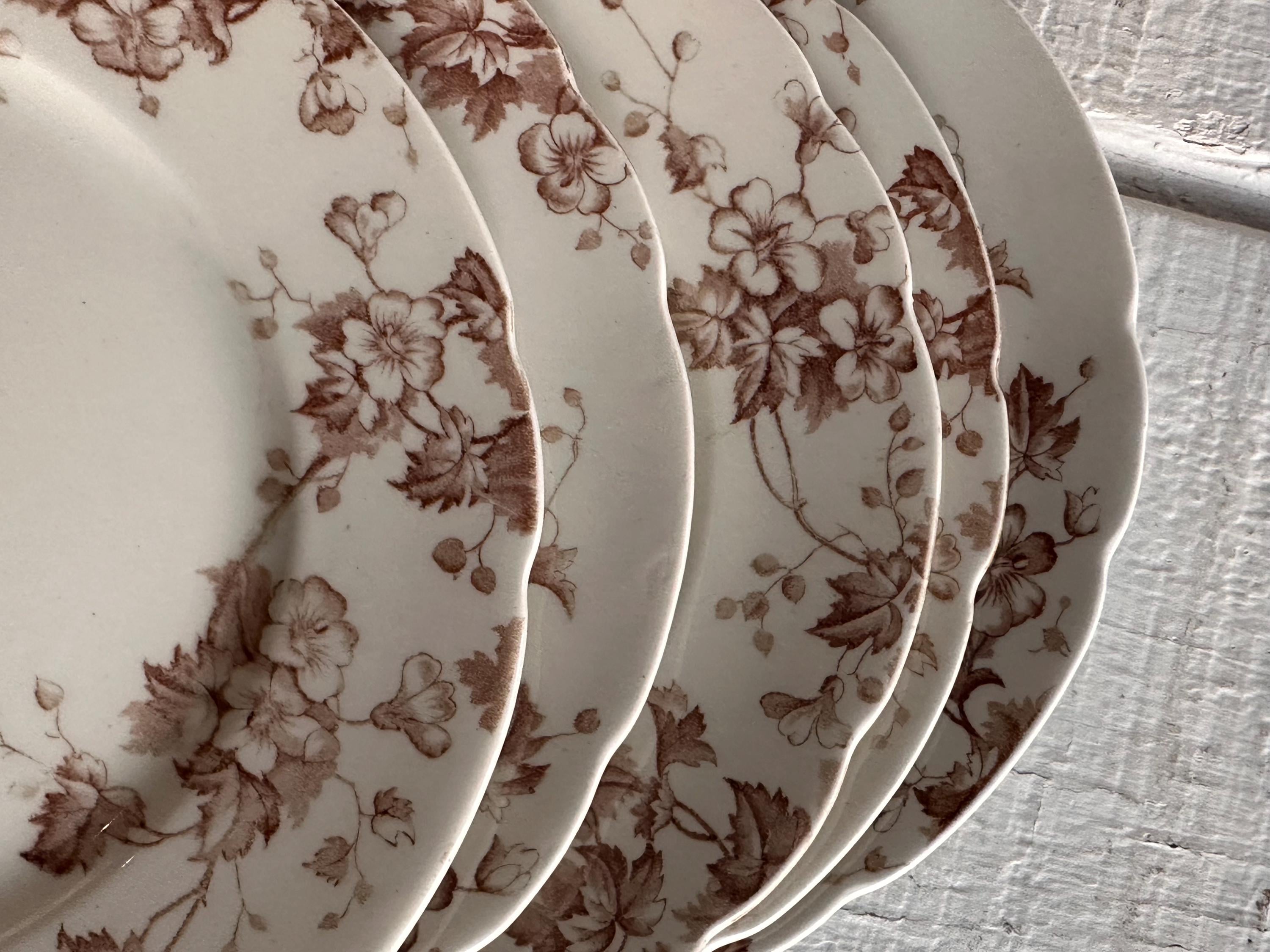 Colonial Pottery SEVERN Brown Transferware Plates Set of 5 – 8