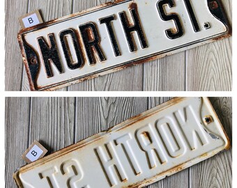 Authentic Vintage 18x6 Old Metal Street White Black Sign Antique