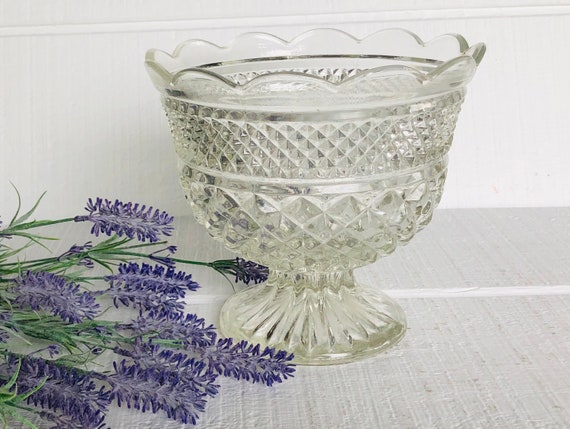 Anchor Hocking Wexford Clear Pressed Glass Footed 8" Fruit Serving Bowl 