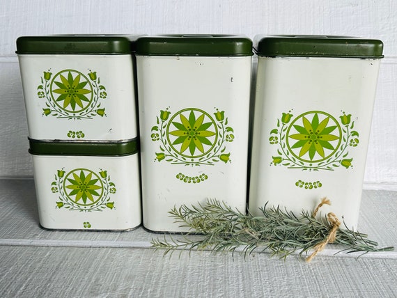 4 Metal Canisters Harvell Kilgore 1950s Metal Canister Set Green