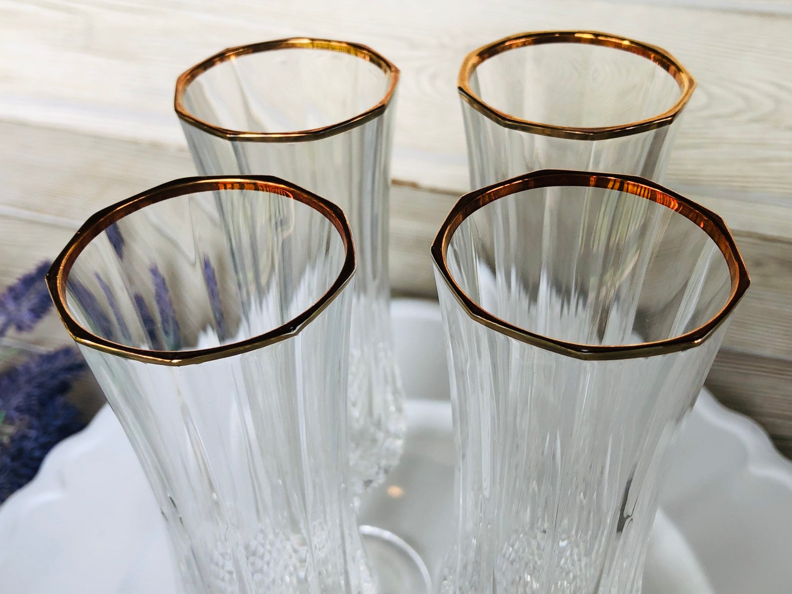 Vintage Lead Crystal Champagne Flutes Gold Rim Cristal D Etsy