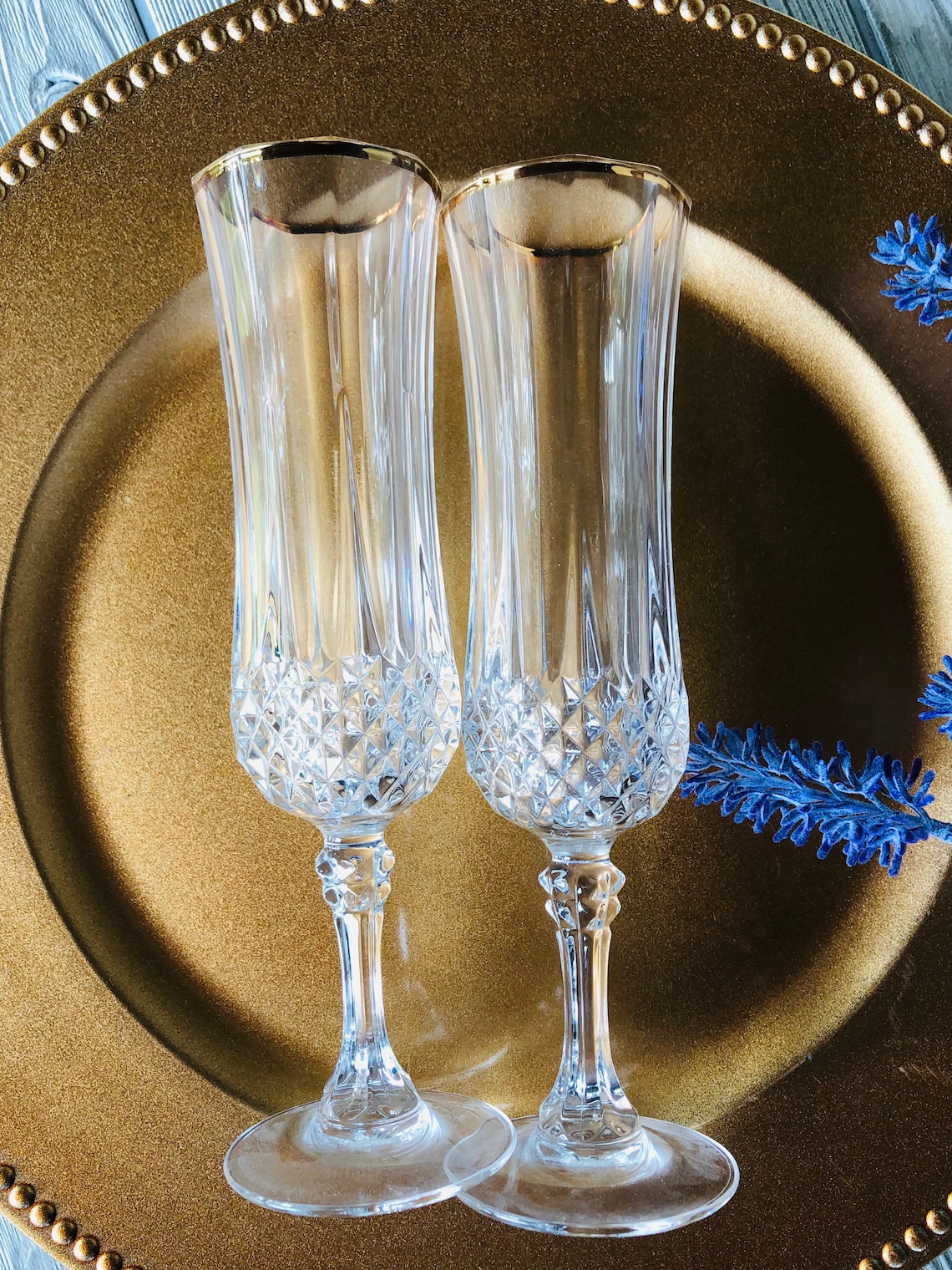 Vintage lead crystal champagne flutes gold rim Cristal D Etsy