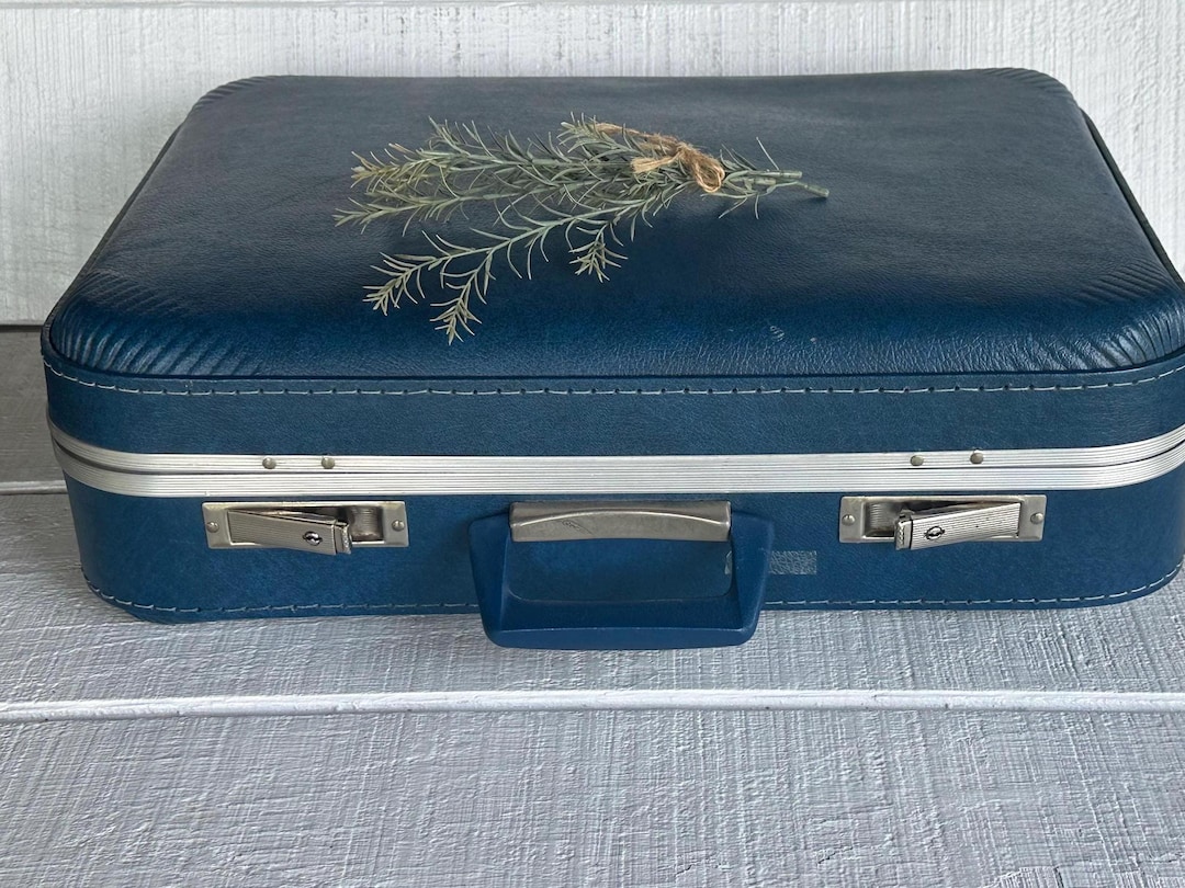 MID CENTURY Luggage Vintage Blue Suitcase Hardcase Retro Travel