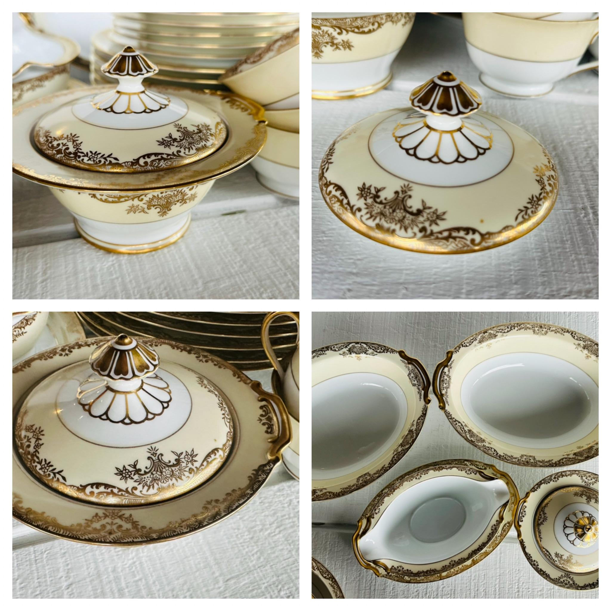 66 Pc Set of Noritake Grafton Japan 1918 Gold Edge Floral Scroll