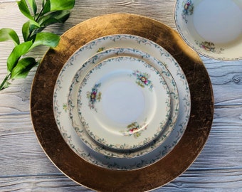 32 Pc Ivory Floral Dishes Gold Edge Vintage China Grace