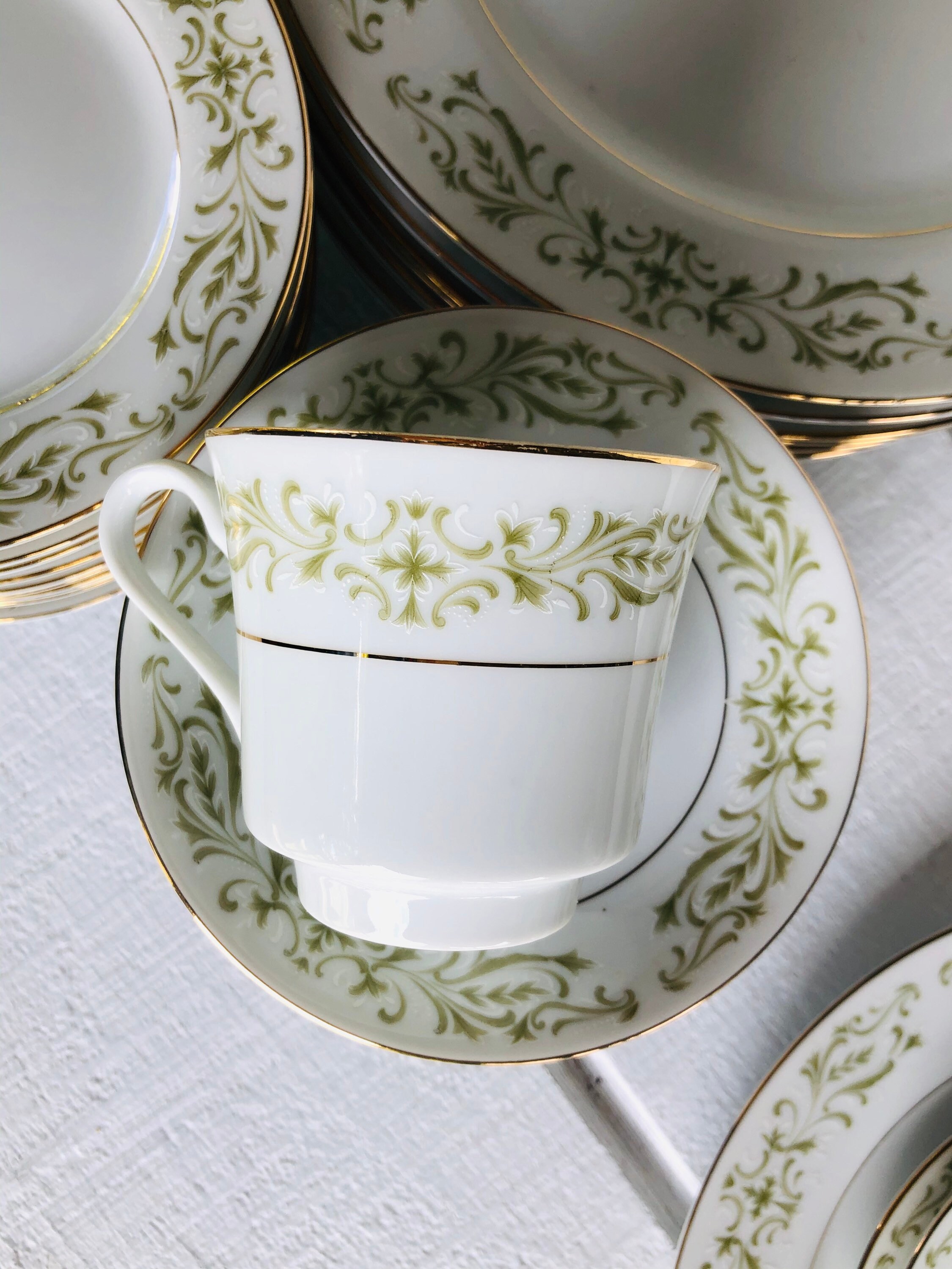 24 Piece Set ~ 1950s 1960s Allegro Green Fine China Made in