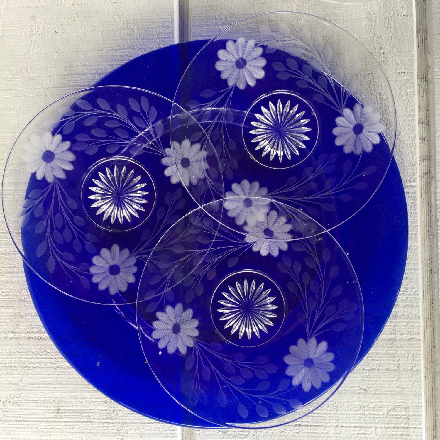 Vintage etched dessert plates clear glass salad luncheon Etsy