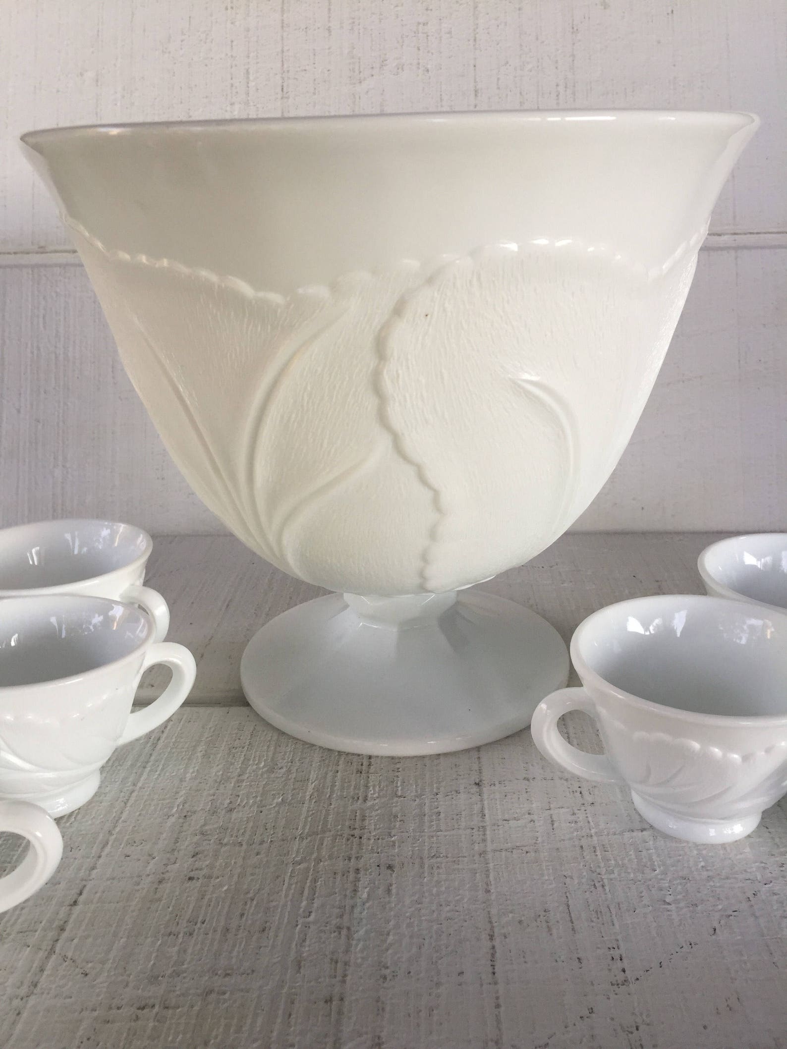 Vintage White Milk Glass Punch Bowl and Cups White Glass Etsy