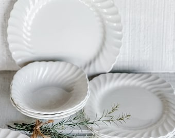 Vintage White Ironstone plate Johnson Bro Regency square plate cereal bowl England Ironstone dishes white swirl rim dinner plate replacement