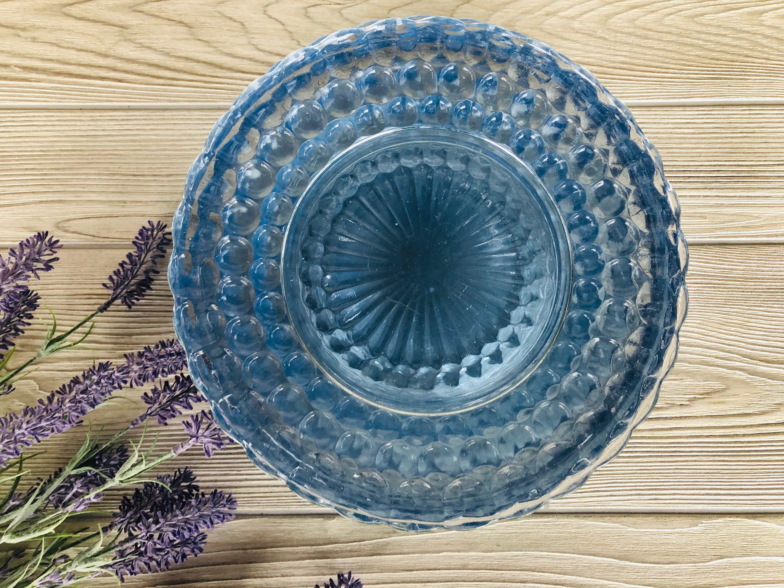 Vintage Blue bubble Glass 9.5 dinner plates Anchor Etsy