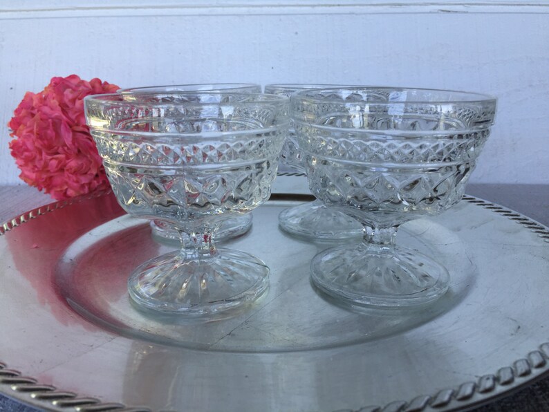 4 pc vintage crystal dessert glasses pressed glass champagne Etsy