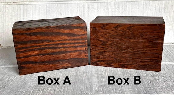 Vintage 1960s Oak Veneer Dovetail Recipe Box by Harry C. Hedberg