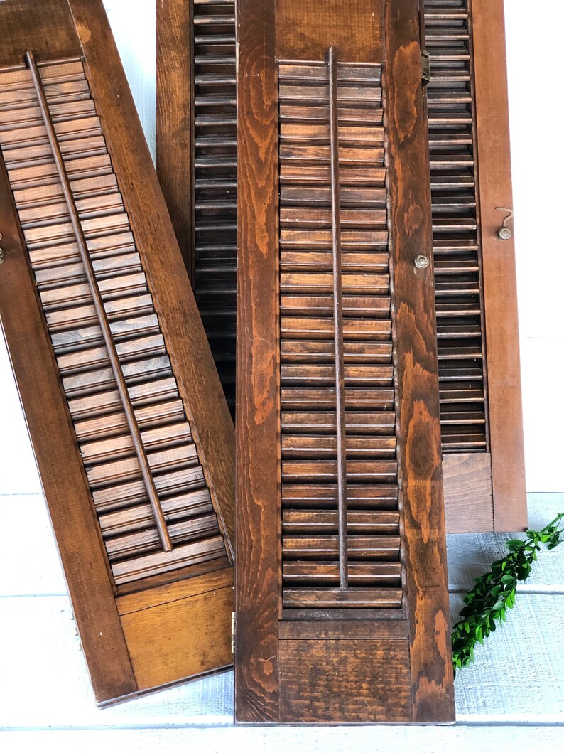 Vintage Large Interior Wooden Shutters rustic wooden Brown Etsy