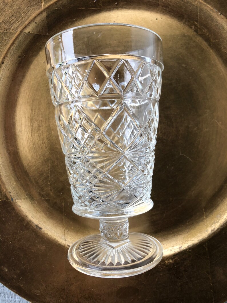 Vintage Pressed Glass Water Goblets Mid Century pedestal Etsy