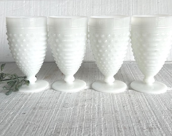 Vintage Anchor Hocking Hobnail Milk Glass Goblet - 8 oz Water Glass