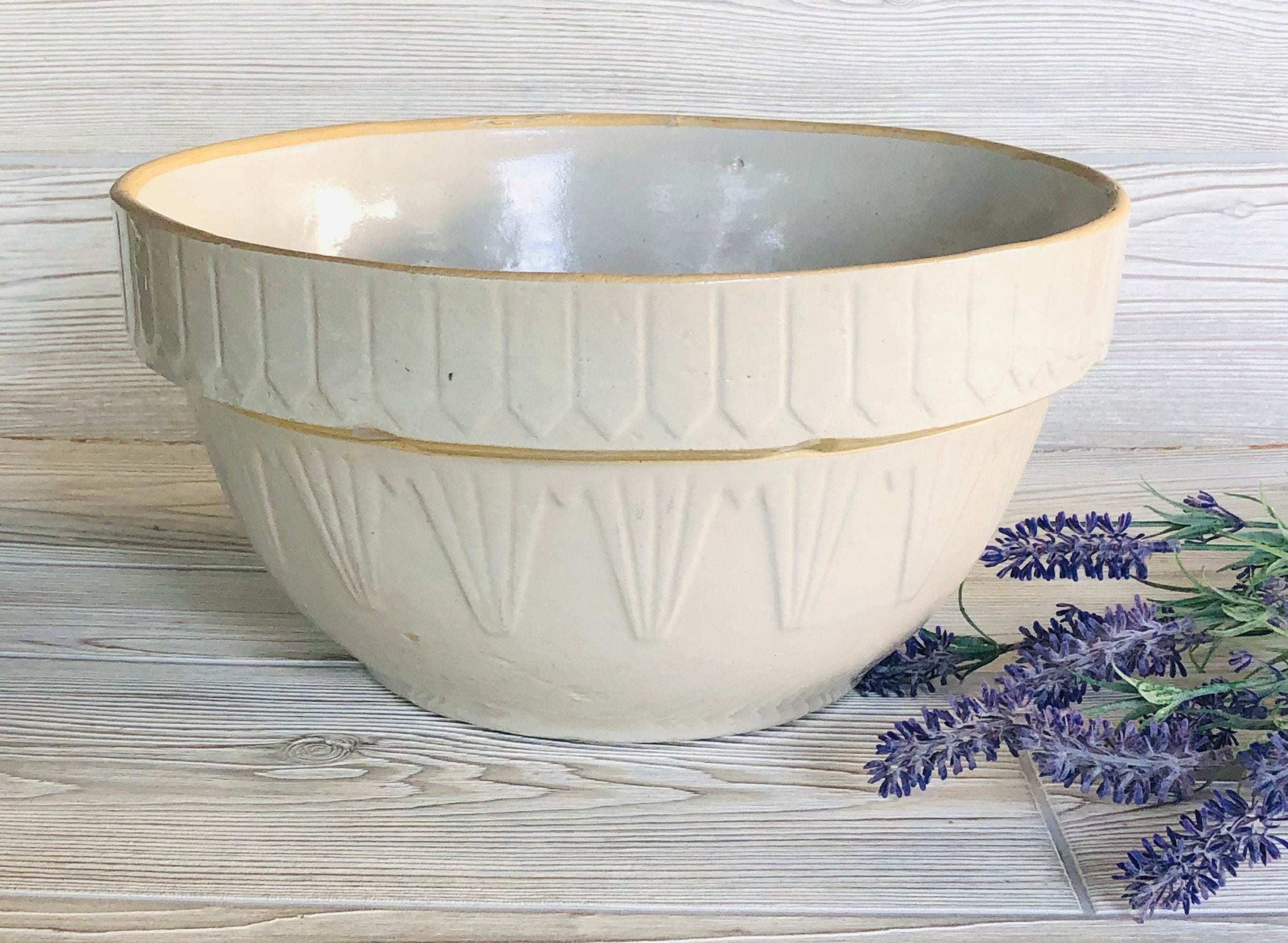 LARGE ANTIQUE BLUE STONEWARE MIXING BOWL - CLAY CITY - RUCKELS