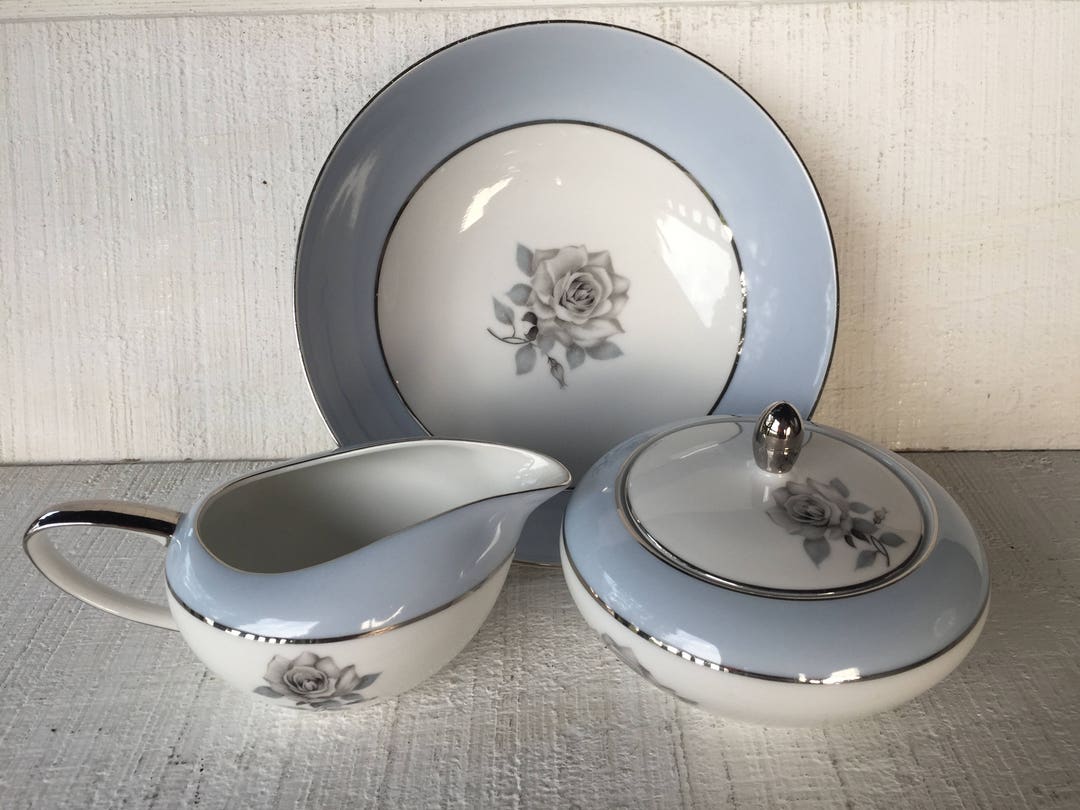 Vintage Mikasa Admiration China, Blue White and Platinum China