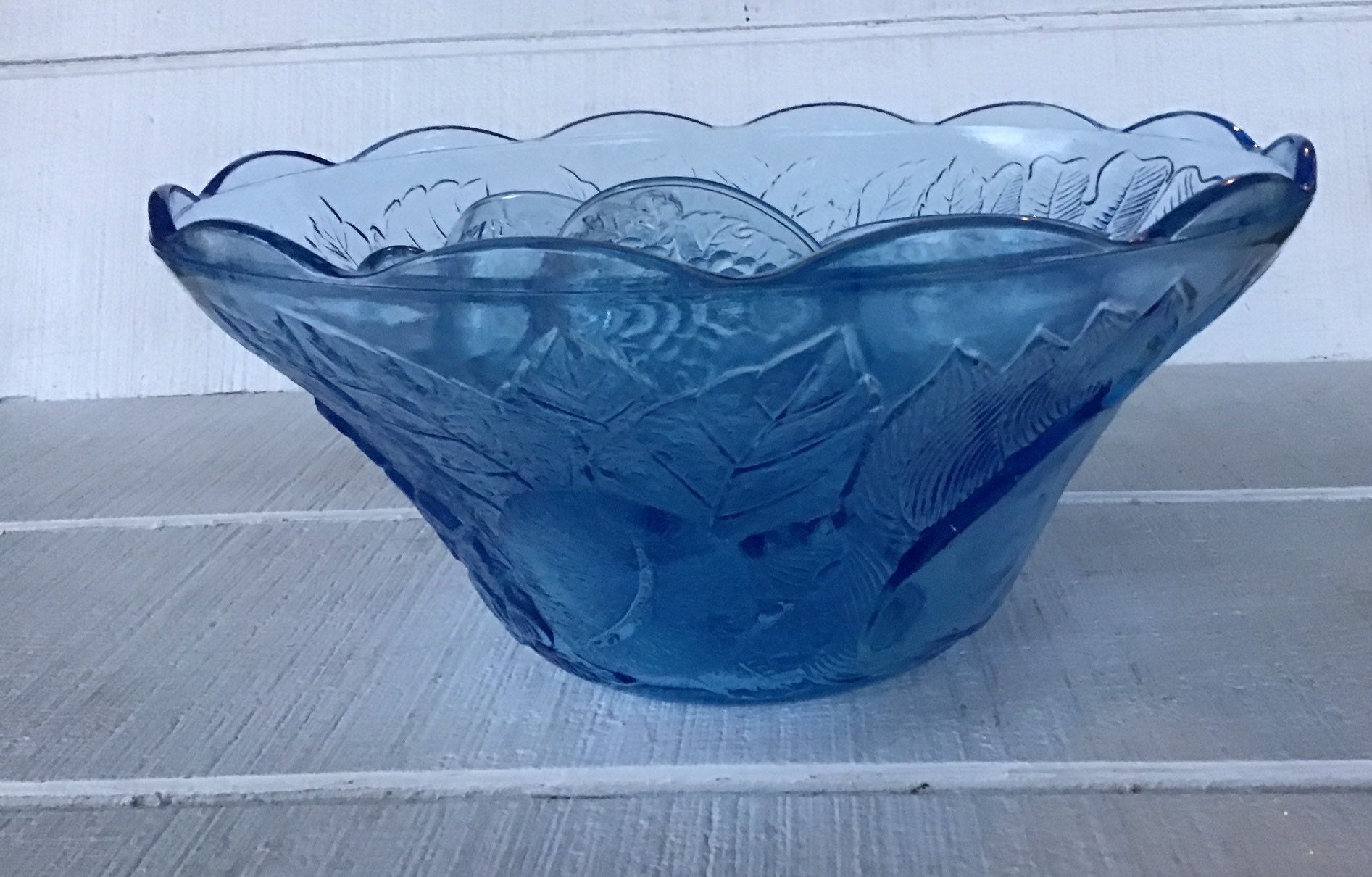 Vintage Punch bowl Light Blue embossed Fruit Mid century KIG Etsy