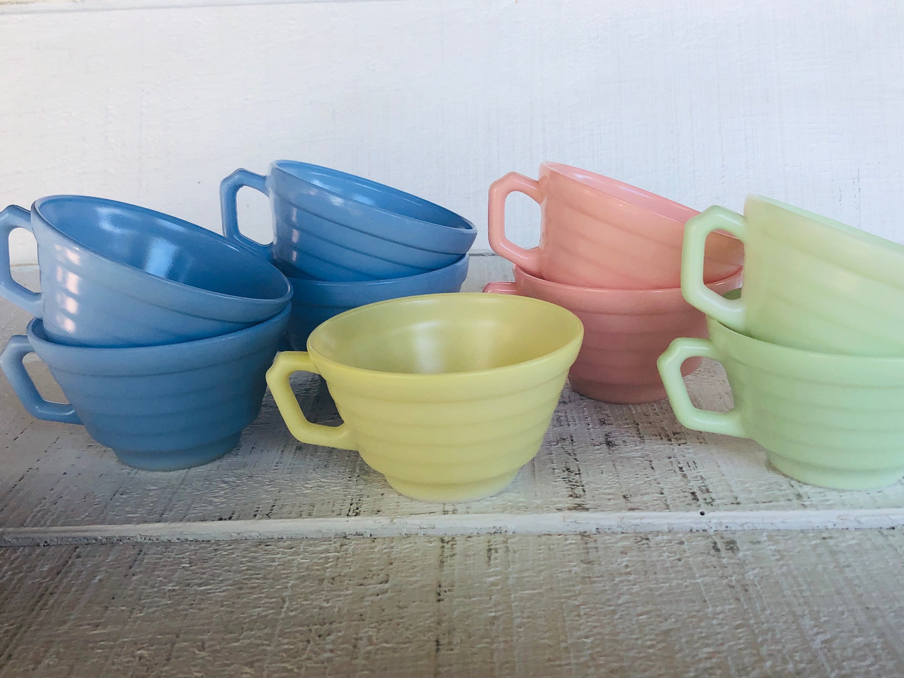 Vintage Hazel Atlas Moderntone Platonite Pastel Yellow Blue Pink