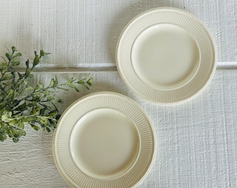 TWO Wedgwood EDME England 6 3/8" bread plate ivory off white cream dessert plate ribbed plate Wedgewood Etruria older England backstamp