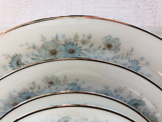1960s 1970s Noritake Inverness China Blue Flowers Platinum Trim