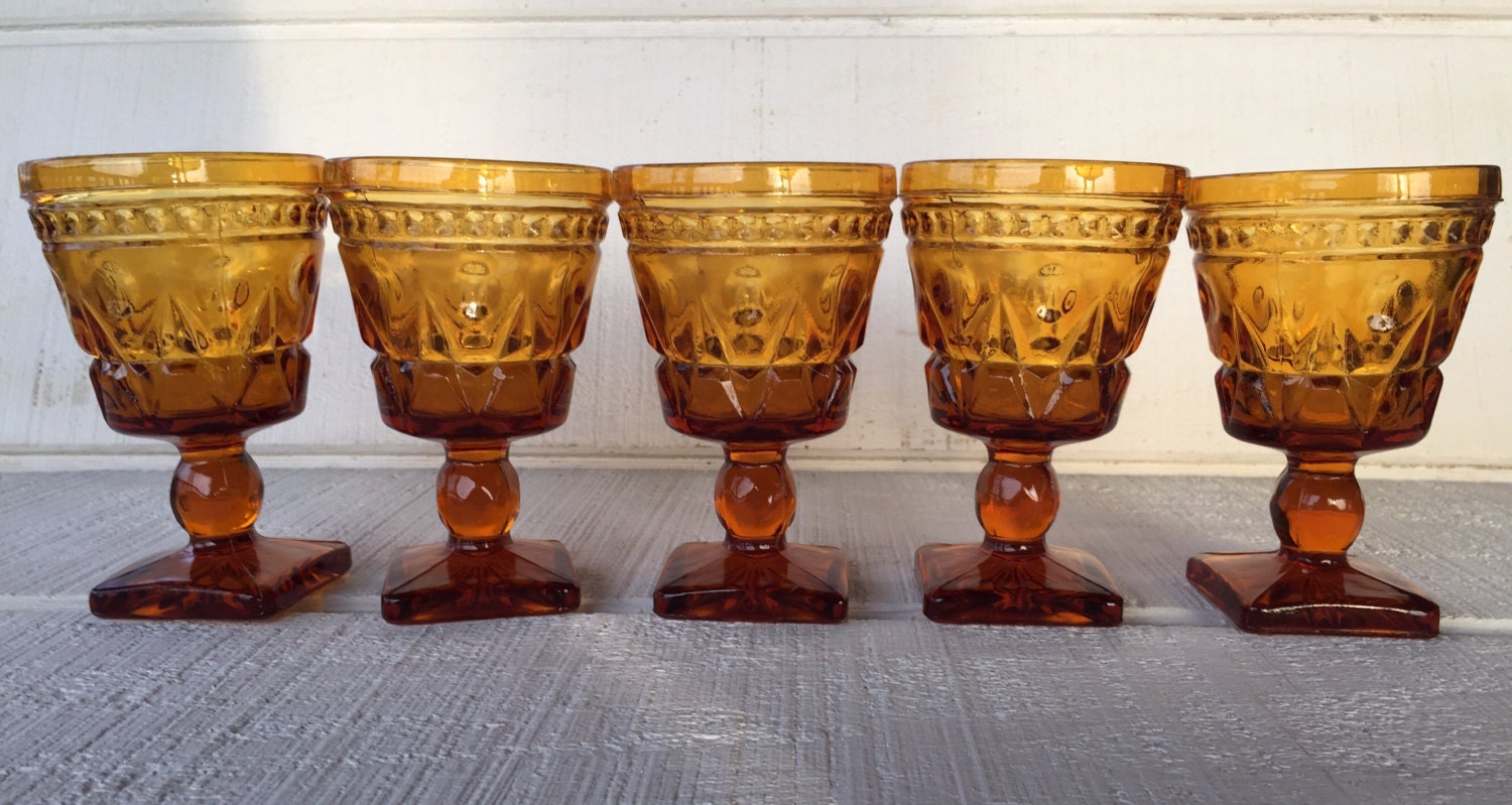 4 Vintage amber cordials wine glasses Park Lane Amber Colony Etsy