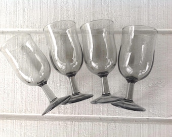 Vintage Smokey Gray Wine Glasses: Set of 4, Retro Barware