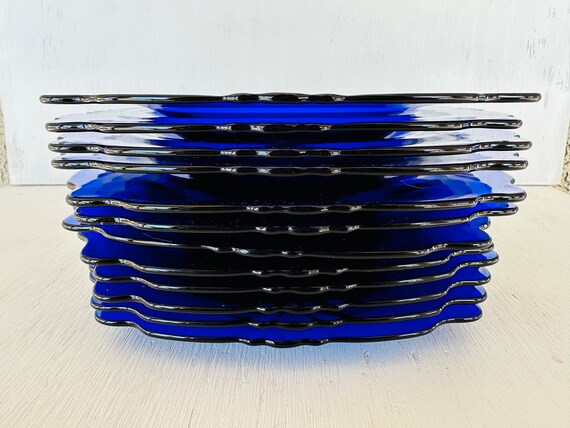 1930s Heisey Glass Empress Blue 8 Inch Square Salad Plate Blue