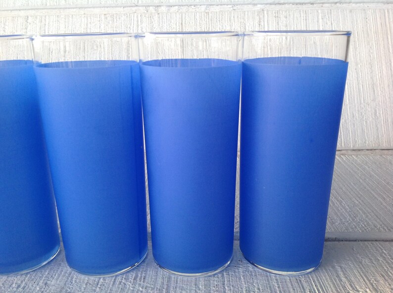6 vintage frosted bar glasses BLUE retro tall zombie glasses Etsy