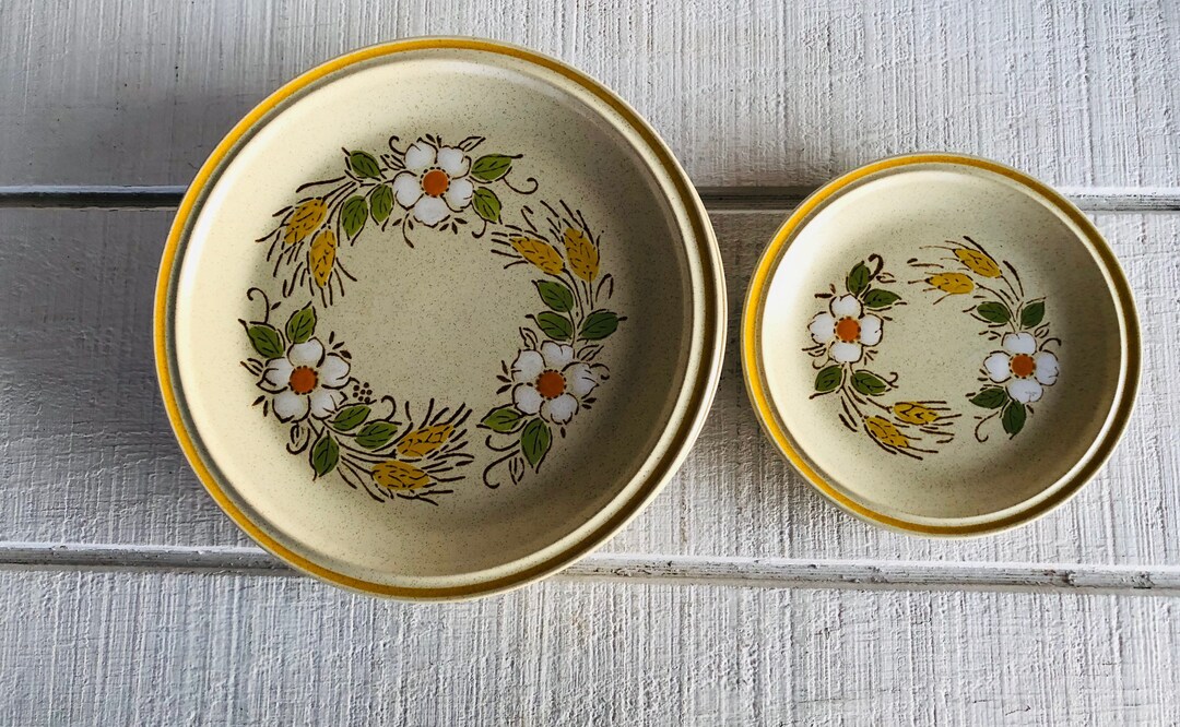 Vintage Stoneware Floral Dinner Salad Plate Retro Prairie Flower