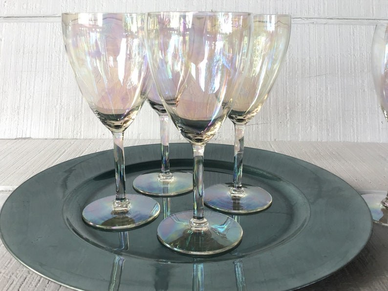 Vintage DELICATE Iridescent Wine Glasses Iridescent Glassware Etsy