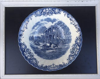 Vintage Blue and white china Vintage Heritage Hall Blue round vegetable bowl Staffordshire England Blue transfer ware replacement china